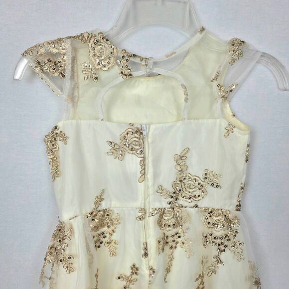Rare Editions Girls Dress Size 8 Ivory Gold Sequin Lace Tulle Party Dress Rhines - Picture 9 of 12